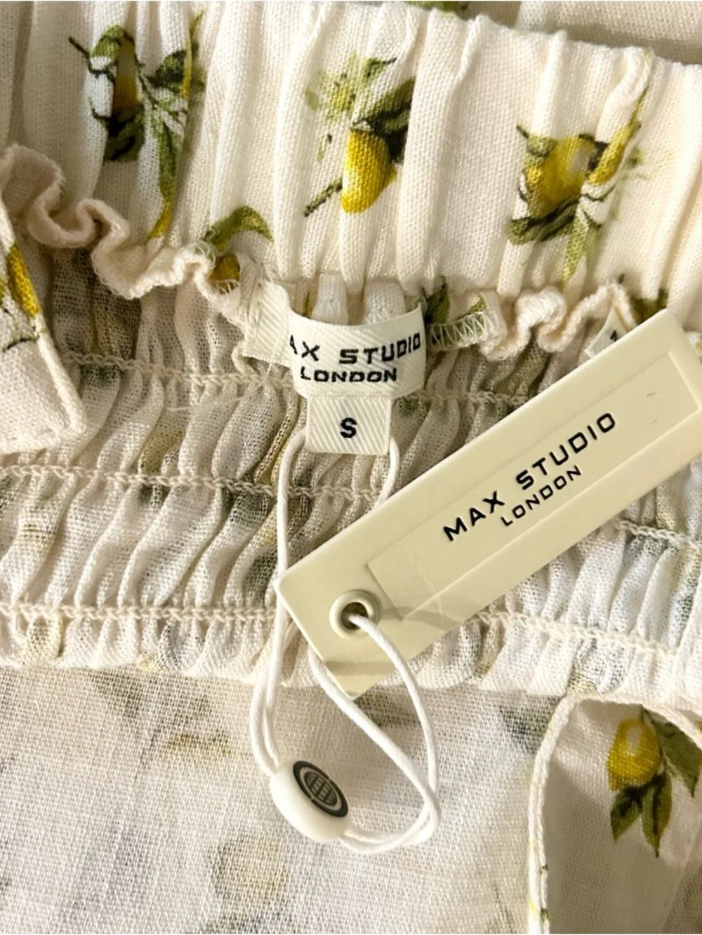 NWT Max Studio Cream Midi Dress with Lemon Details and Green Floral Trim Small - Picture 6 of 8